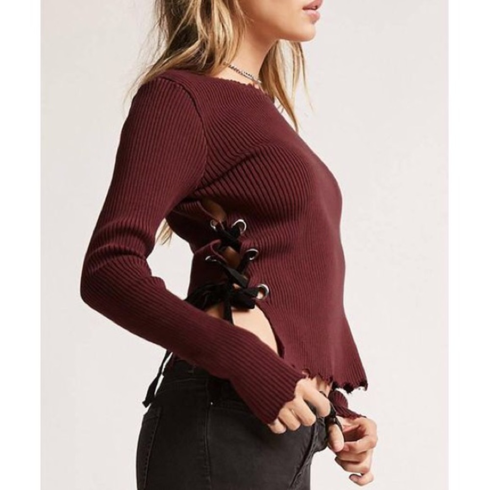 NWT Emory Park Women’s Ribbed Lace-Up Top